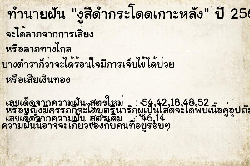 ทำนายฝันทำนายฝันงูสีดำกระโดดเกาะหลัง