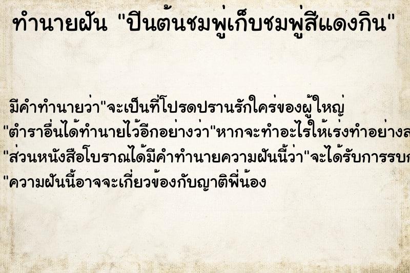 ทำนายฝัน ปีนต้นชมพู่เก็บชมพู่สีแดงกิน ตำราโบราณ แม่นที่สุดในโลก