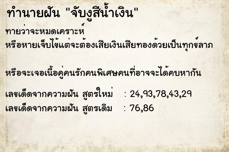 ทำนายฝันทำนายฝันจับงูสีน้ำเงิน