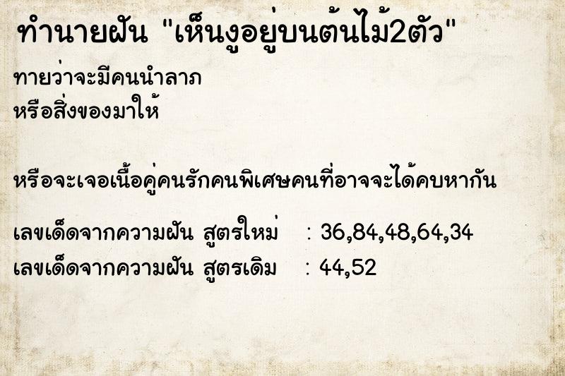ทำนายฝันทำนายฝันเห็นงูอยู่บนต้นไม้2ตัว