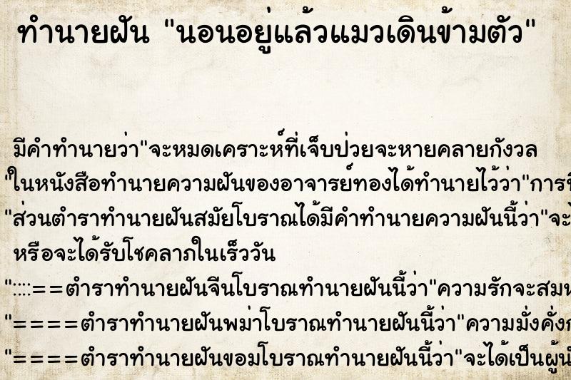 ทำนายฝัน นอนอยู่แล้วแมวเดินข้ามตัว ตำราโบราณ แม่นที่สุดในโลก