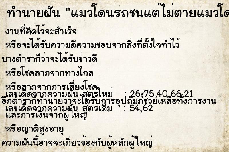ทำนายฝัน แมวโดนรถชนแต่ไม่ตายแมวโดนรถชนแต่ไม่ตาย ทำนายฝัน แมวโดนรถชนแต่ไม่ตายแมวโดนรถชนแต่ไม่ตาย