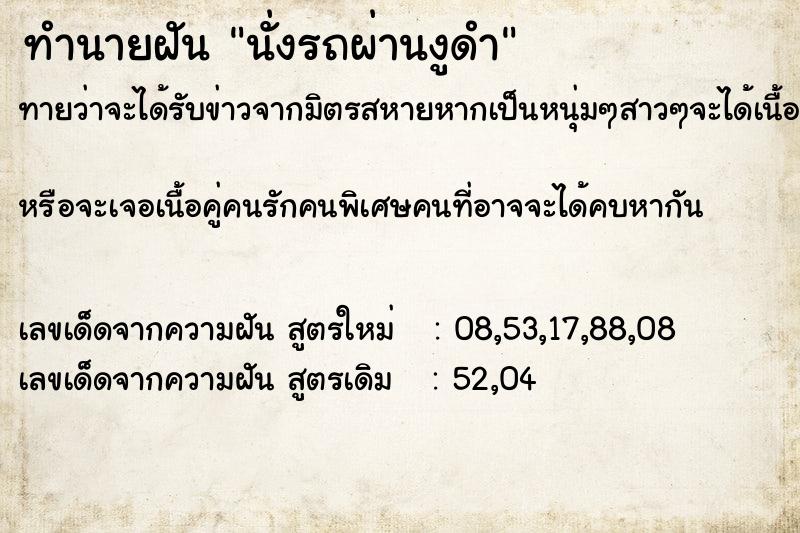 ทำนายฝันนั่งรถผ่านงูดำ ทำนายฝันทำนายฝันนั่งรถผ่านงูดำ
