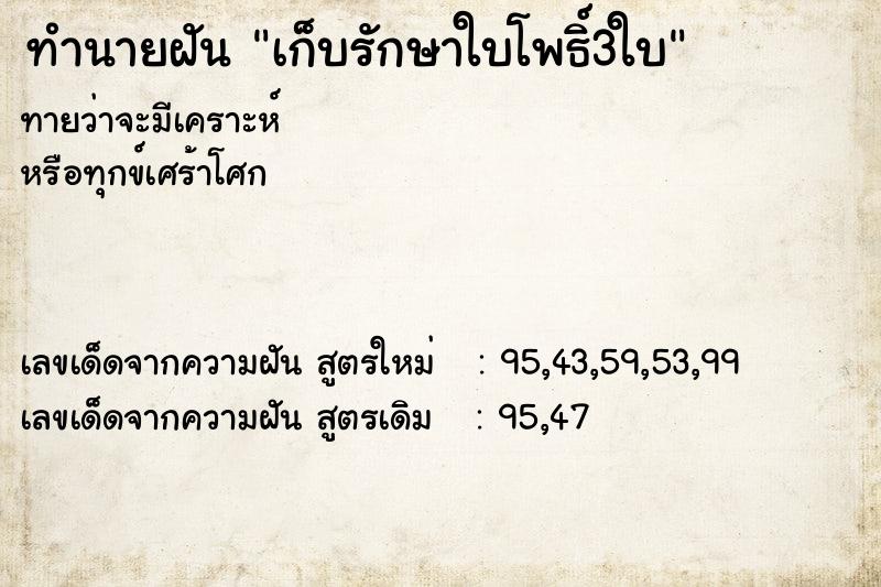ทำนายฝันทำนายฝันเก็บรักษาใบโพธิ์3ใบ
