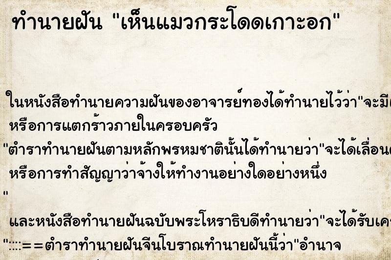 ทำนายฝันทำนายฝันเห็นแมวกระโดดเกาะอก
