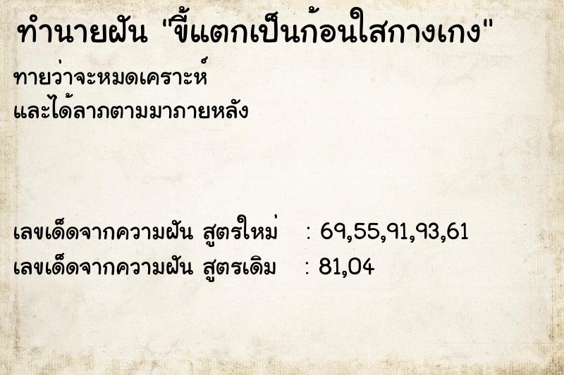 ทำนายฝัน ขี้แตกเป็นก้อนใสกางเกง ทำนายฝัน ขี้แตกเป็นก้อนใสกางเกง