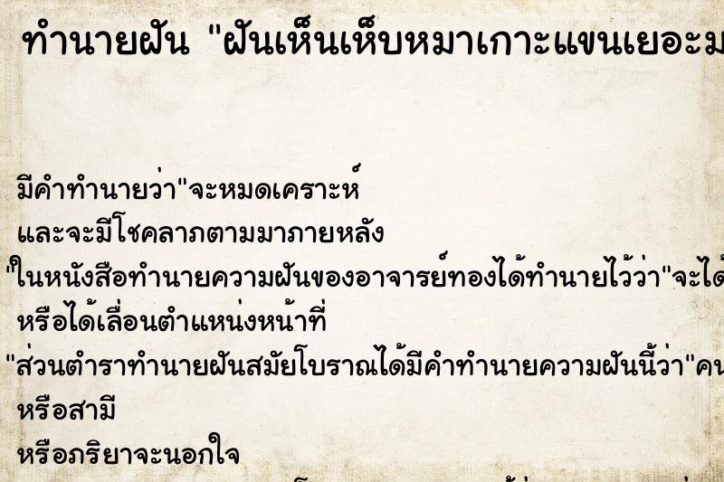 ทำนายฝันฝันเห็นเห็บหมาเกาะแขนเยอะมาก ทำนายฝันทำนายฝันฝันเห็นเห็บหมาเกาะแขนเยอะมาก