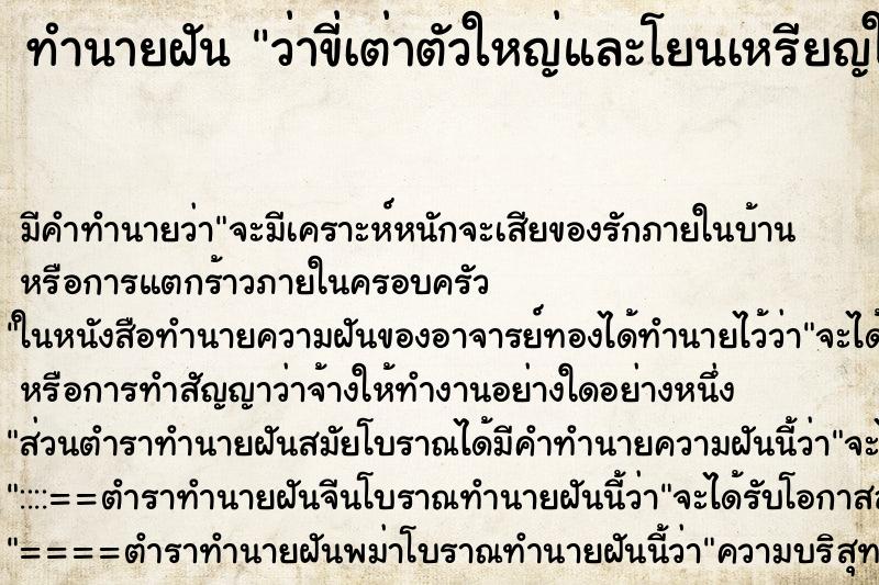 ทำนายฝันว่าขี่เต่าตัวใหญ่และโยนเหรียญใส่หลังเต่าอษิฐาน ทำนายฝันทำนายฝันว่าขี่เต่าตัวใหญ่และโยนเหรียญใส่หลังเต่าอษิฐาน