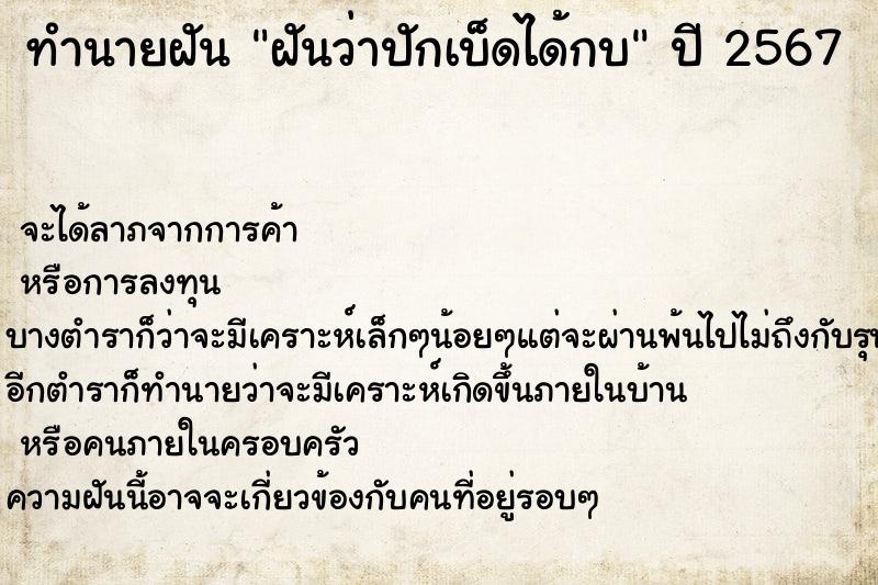 ทำนายฝันฝันว่าปักเบ็ดได้กบ ทำนายฝันทำนายฝันฝันว่าปักเบ็ดได้กบ