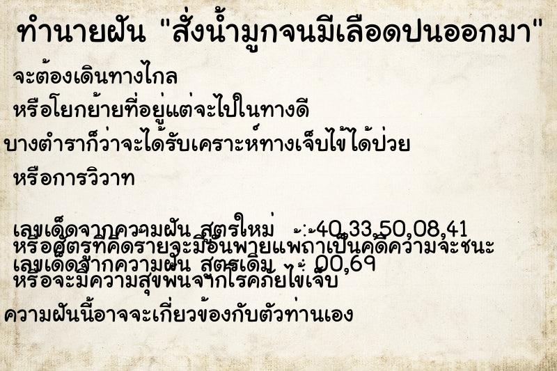 ทำนายฝันทำนายฝันสั่งน้ำมูกจนมีเลือดปนออกมา