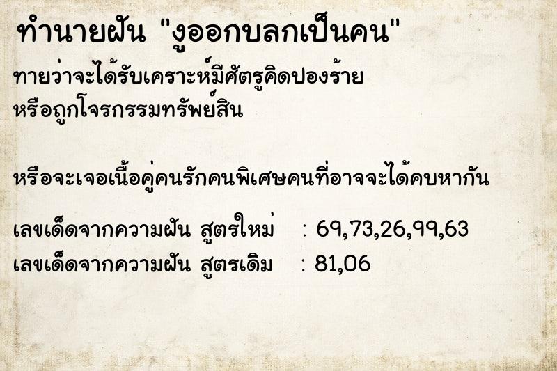 ทำนายฝันงูออกบลกเป็นคน ทำนายฝันทำนายฝันงูออกบลกเป็นคน