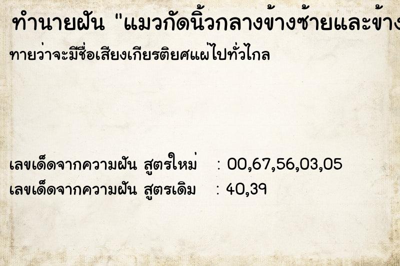 ทำนายฝันทำนายฝันแมวกัดนิ้วกลางข้างซ้ายและข้างขวาและเห็นเลข