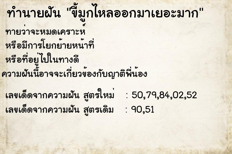 ทำนายฝันทำนายฝันขี้มูกไหลออกมาเยอะมาก