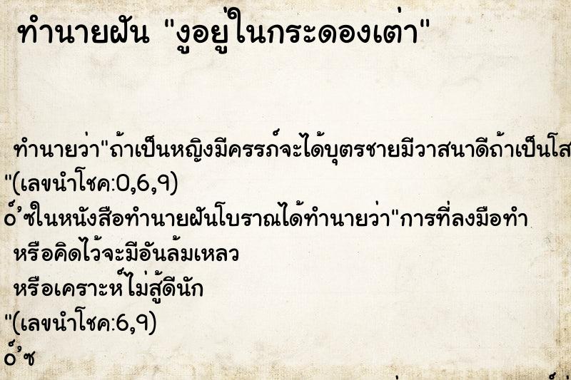 ทำนายฝัน งูอยู่ในกระดองเต่า