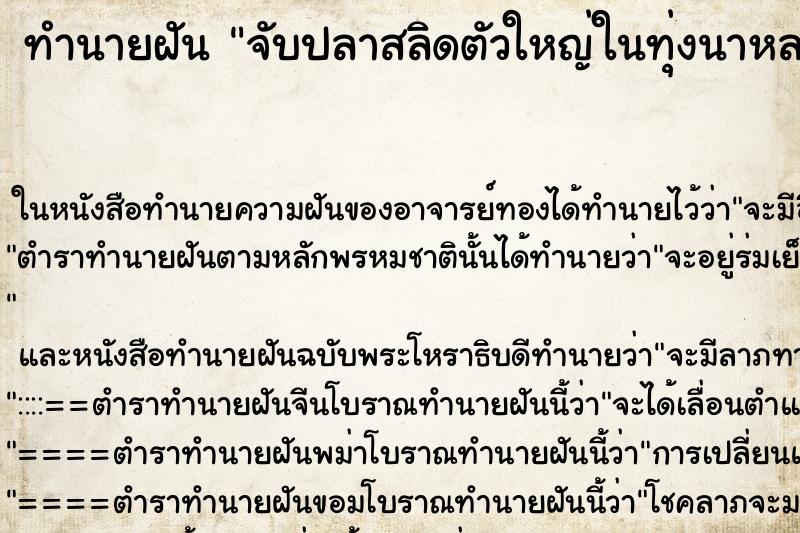 ทำนายฝัน จับปลาสลิดตัวใหญ่ในทุ่งนาหลายตัว ทำนายฝัน จับปลาสลิดตัวใหญ่ในทุ่งนาหลายตัว