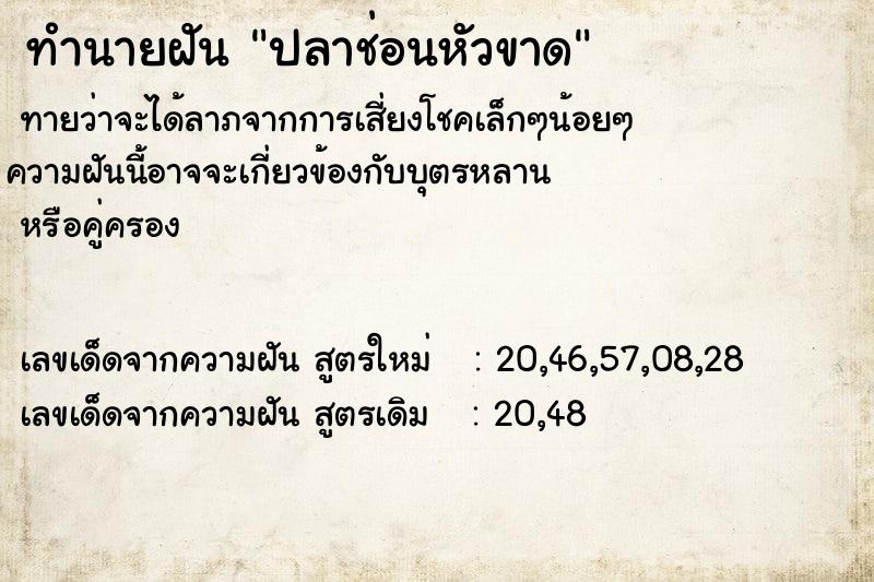 ทำนายฝันปลาช่อนหัวขาด ทำนายฝันทำนายฝันปลาช่อนหัวขาด