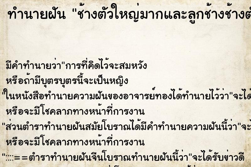 ทำนายฝัน ช้างตัวใหญ่มากและลูกช้างช้างตัวใหญ่และลูกช้าง ทำนายฝัน ช้างตัวใหญ่มากและลูกช้างช้างตัวใหญ่และลูกช้าง