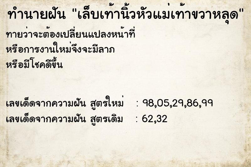 ทำนายฝัน เล็บเท้านิ้วหัวแม่เท้าขวาหลุด ทำนายฝัน เล็บเท้านิ้วหัวแม่เท้าขวาหลุด