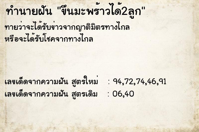 ทำนายฝันขึนมะพร้าวได้2ลูก ทำนายฝันทำนายฝันขึนมะพร้าวได้2ลูก