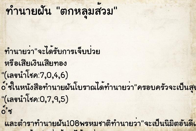 ทำนายฝัน ตกหลุมส้วม