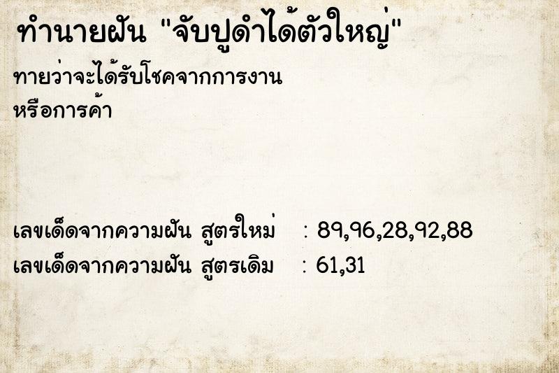 ทำนายฝันจับปูดำได้ตัวใหญ่ ทำนายฝันทำนายฝันจับปูดำได้ตัวใหญ่