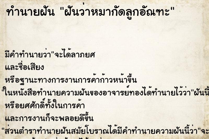 ทำนายฝัน ฝันว่าหมากัดลูกอัณฑะ ทำนายฝัน ฝันว่าหมากัดลูกอัณฑะ