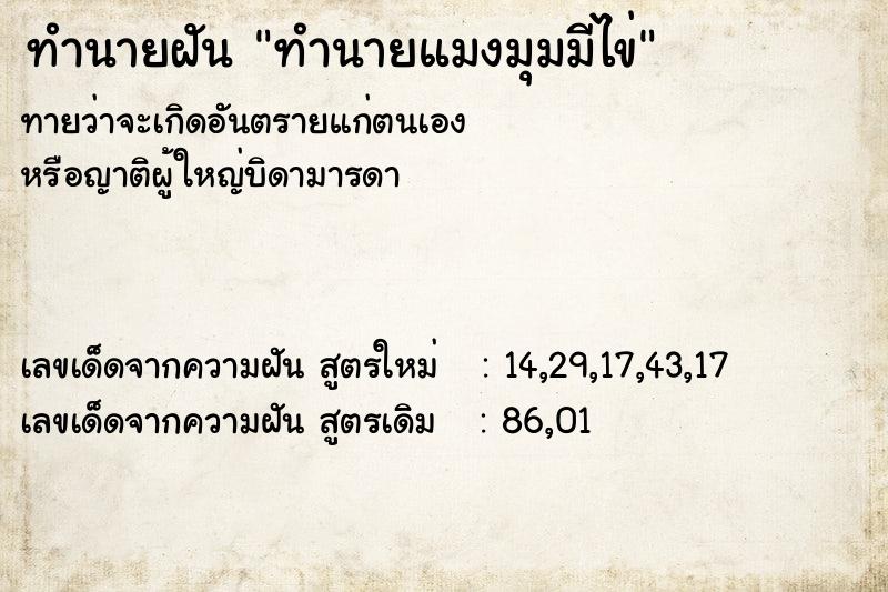 ทำนายฝันทำนายฝันทำนายแมงมุมมีไข่