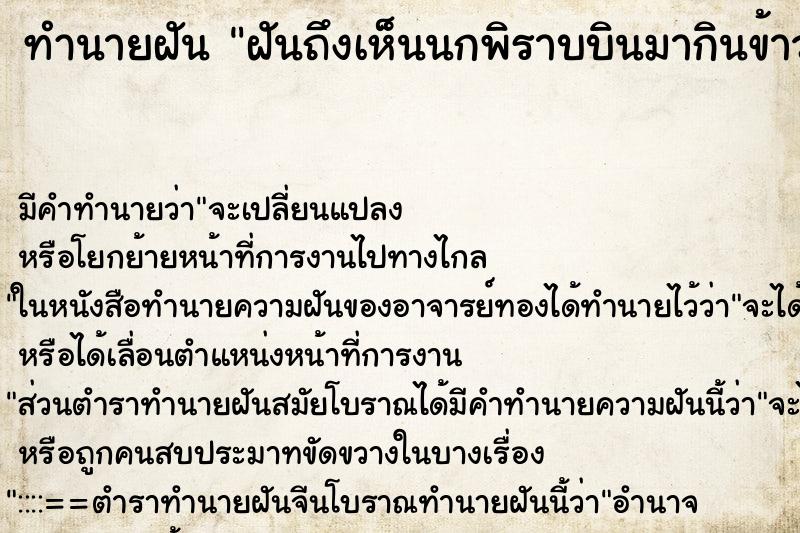 ทำนายฝัน ฝันถึงเห็นนกพิราบบินมากินข้าวหน้าบ้าน ทำนายฝัน ฝันถึงเห็นนกพิราบบินมากินข้าวหน้าบ้าน