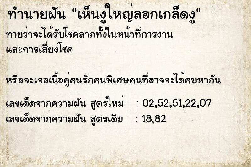 ทำนายฝันทำนายฝันเห็นงูใหญ่ลอกเกล็ดงู