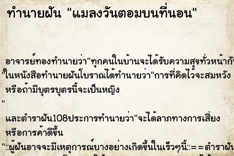 ทำนายฝัน แมลงวันตอมบนที่นอน ทำนายฝัน แมลงวันตอมบนที่นอน