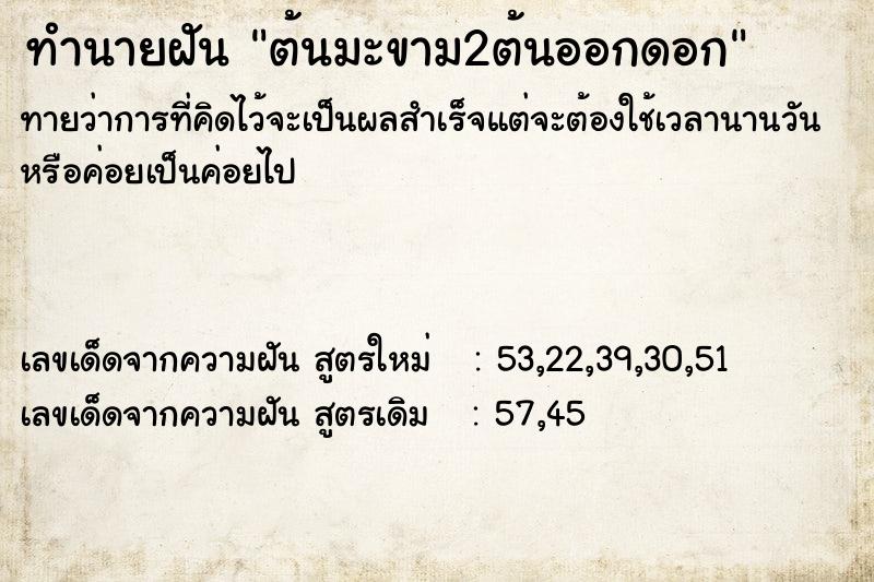 ทำนายฝันทำนายฝันต้นมะขาม2ต้นออกดอก