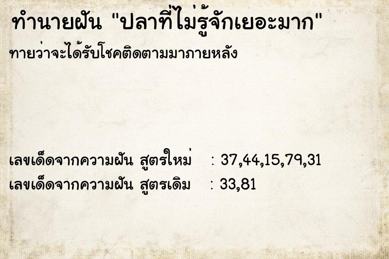 ทำนายฝันปลาที่ไม่รู้จักเยอะมาก ทำนายฝันทำนายฝันปลาที่ไม่รู้จักเยอะมาก