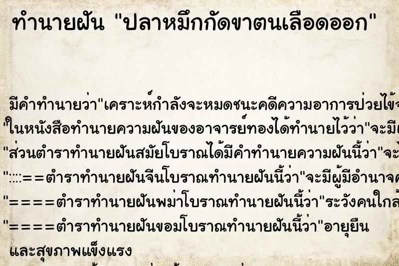 ทำนายฝันปลาหมึกกัดขาตนเลือดออก ทำนายฝันทำนายฝันปลาหมึกกัดขาตนเลือดออก