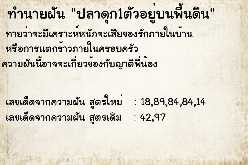 ทำนายฝัน ปลาดุก1ตัวอยู่บนพื้นดิน