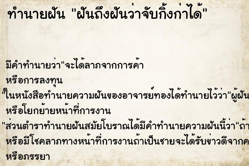 ทำนายฝันฝันถึงฝันว่าจับกิ้งก่าได้ ทำนายฝันทำนายฝันฝันถึงฝันว่าจับกิ้งก่าได้