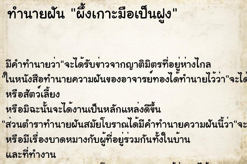 ทำนายฝันทำนายฝันผึ้งเกาะมือเป็นฝูง