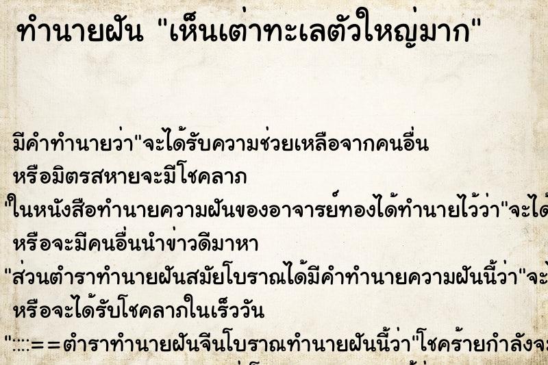 ทำนายฝัน เห็นเต่าทะเลตัวใหญ่มาก