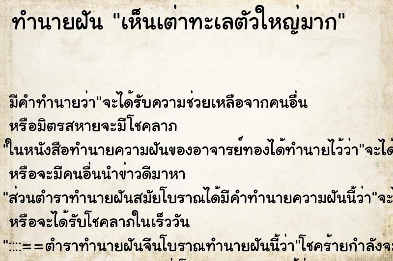 ทำนายฝัน เห็นเต่าทะเลตัวใหญ่มาก ตำราโบราณ แม่นที่สุดในโลก