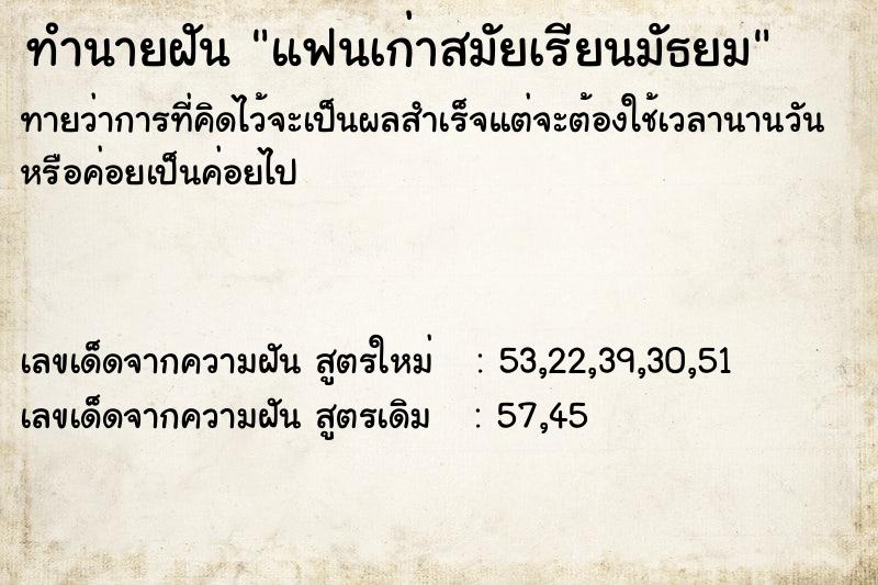 ทำนายฝัน แฟนเก่าสมัยเรียนมัธยม ตำราโบราณ แม่นที่สุดในโลก