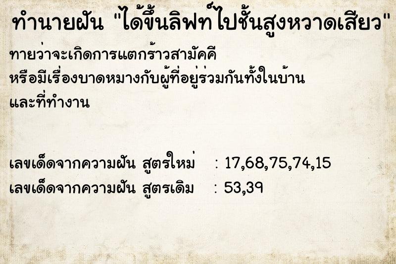 ทำนายฝันทำนายฝันได้ขึ้นลิฟท์ไปชั้นสูงหวาดเสียว