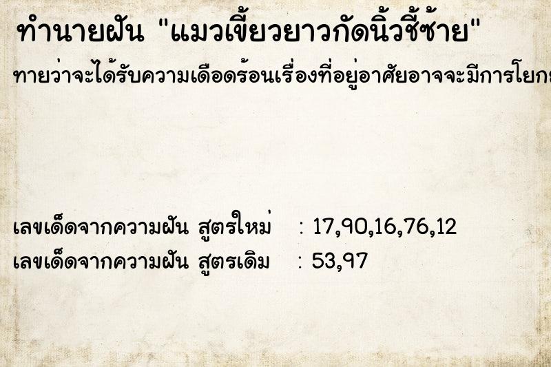 ทำนายฝันทำนายฝันแมวเขี้ยวยาวกัดนิ้วชี้ซ้าย