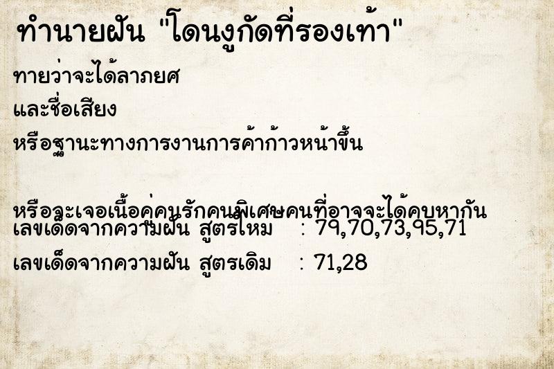 ทำนายฝันทำนายฝันโดนงูกัดที่รองเท้า