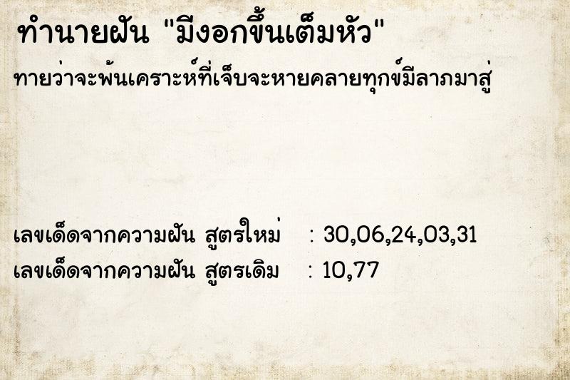 ทำนายฝันมีงอกขึ้นเต็มหัว ทำนายฝันทำนายฝันมีงอกขึ้นเต็มหัว