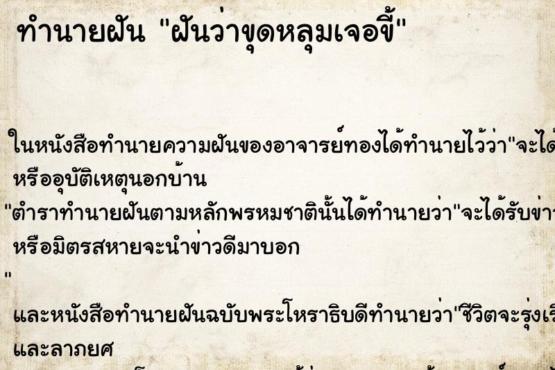 ทำนายฝันฝันว่าขุดหลุมเจอขี้ ทำนายฝันทำนายฝันฝันว่าขุดหลุมเจอขี้