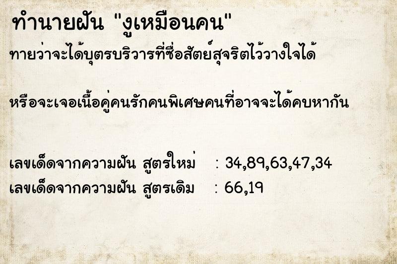 ทำนายฝันงูเหมือนคน ทำนายฝันทำนายฝันงูเหมือนคน