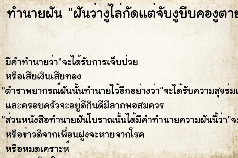 ทำนายฝันทำนายฝันฝันว่างูไล่กัดแต่จับงูบีบคองูตาย
