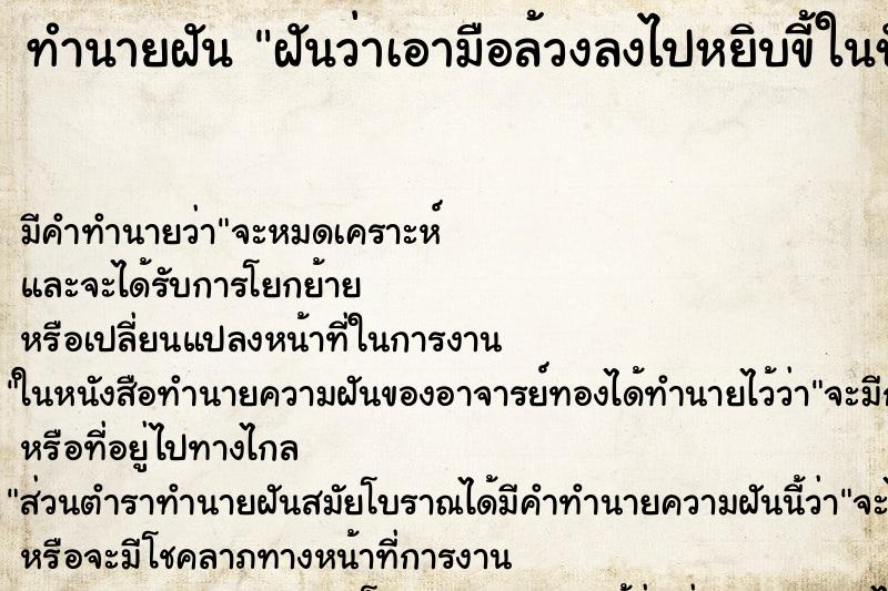 ทำนายฝัน ฝันว่าเอามือล้วงลงไปหยิบขี้ในชักโครก ตำราโบราณ แม่นที่สุดในโลก