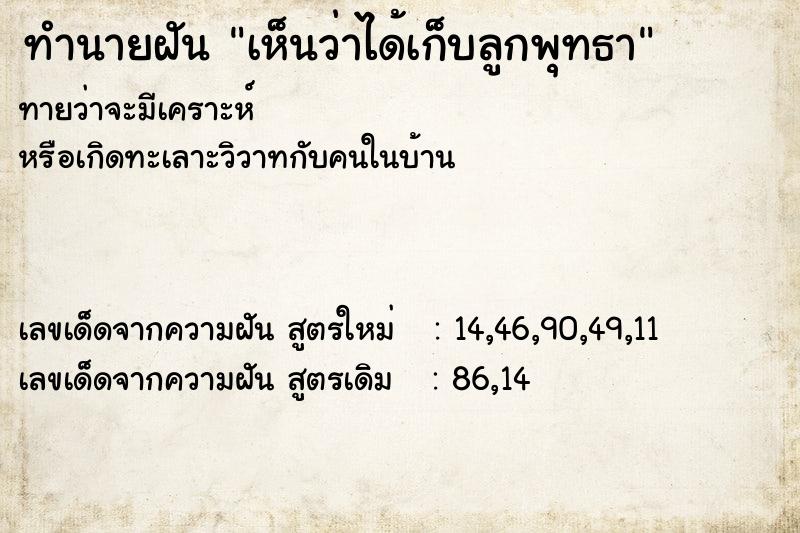 ทำนายฝัน เห็นว่าได้เก็บลูกพุทธา ทำนายฝัน เห็นว่าได้เก็บลูกพุทธา