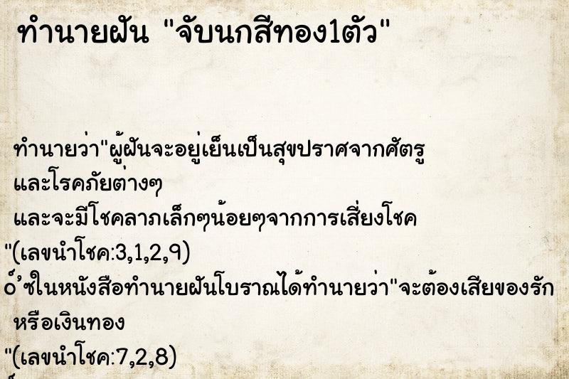 ทำนายฝันจับนกสีทอง1ตัว ทำนายฝันทำนายฝันจับนกสีทอง1ตัว