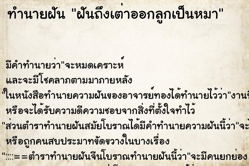 ทำนายฝันฝันถึงเต่าออกลูกเป็นหมา ทำนายฝันทำนายฝันฝันถึงเต่าออกลูกเป็นหมา